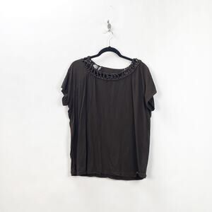 2/$30 2/$30 Jones New York 1X Plus Brown Knit Collar Tee Top